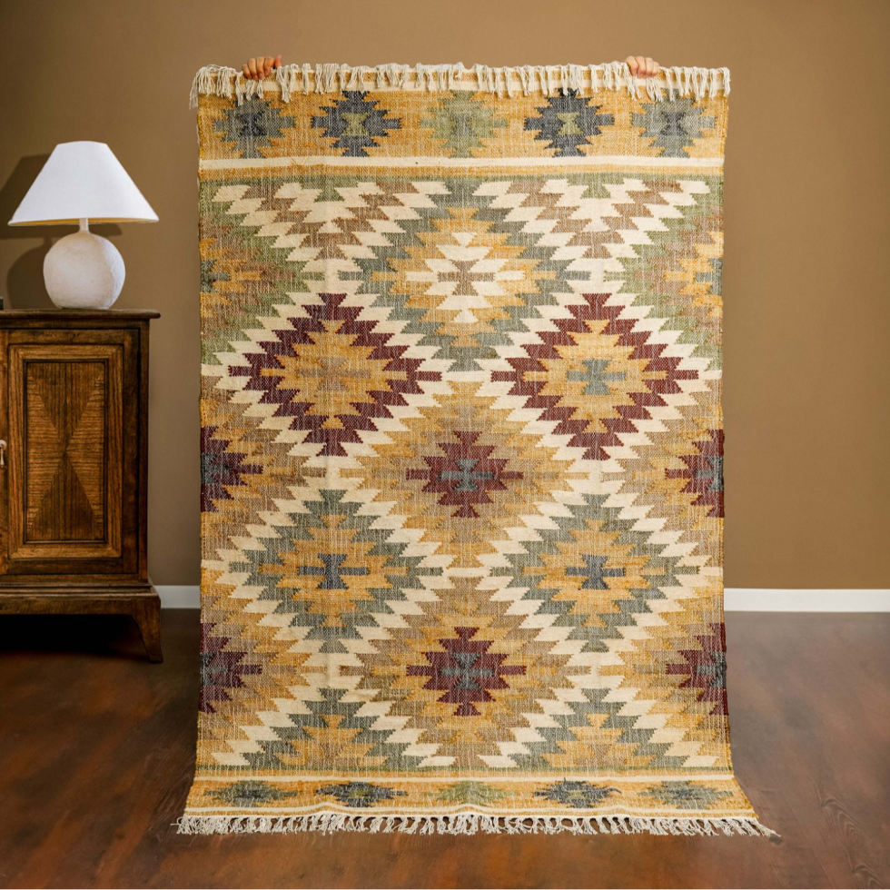 Tappeto azteco kilim in canapa e juta