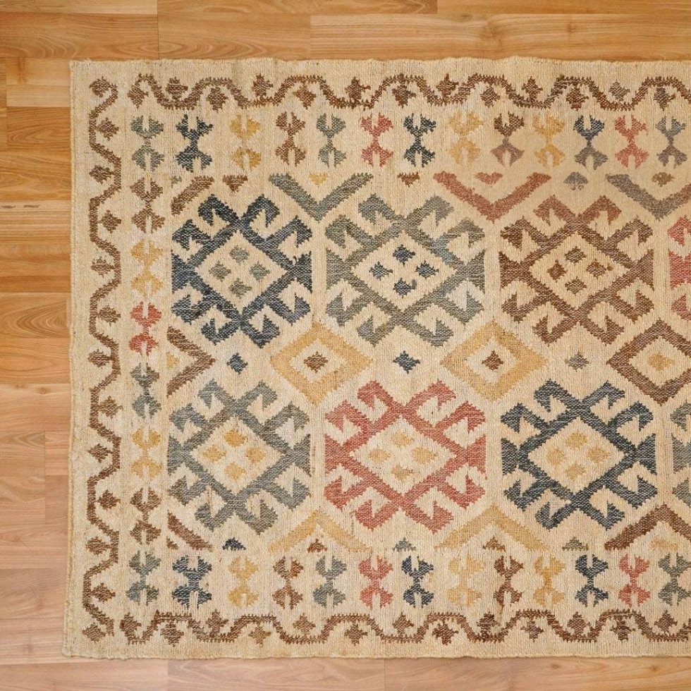 Tappeto azteco beige in cotone e iuta - immagine 3