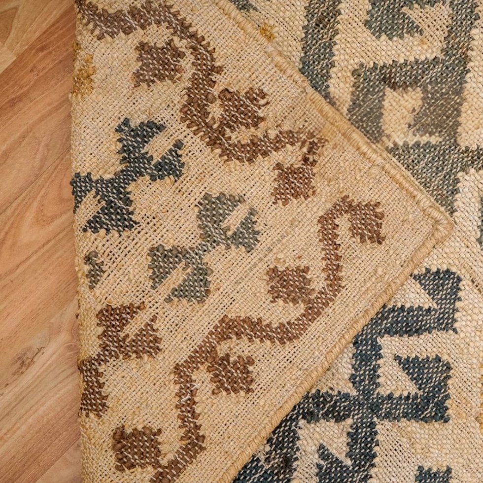 Tappeto azteco beige in cotone e iuta - immagine 4