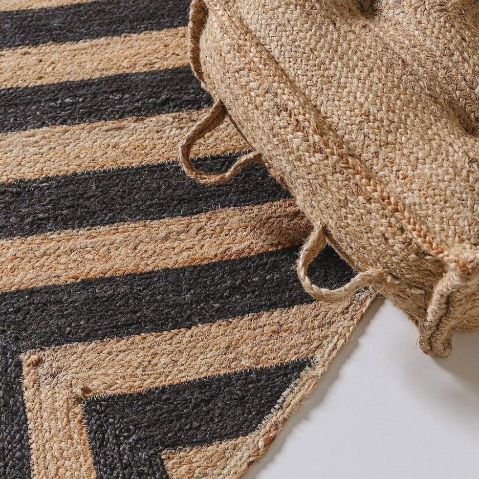 Tappeto in iuta nero e beige - immagine 3