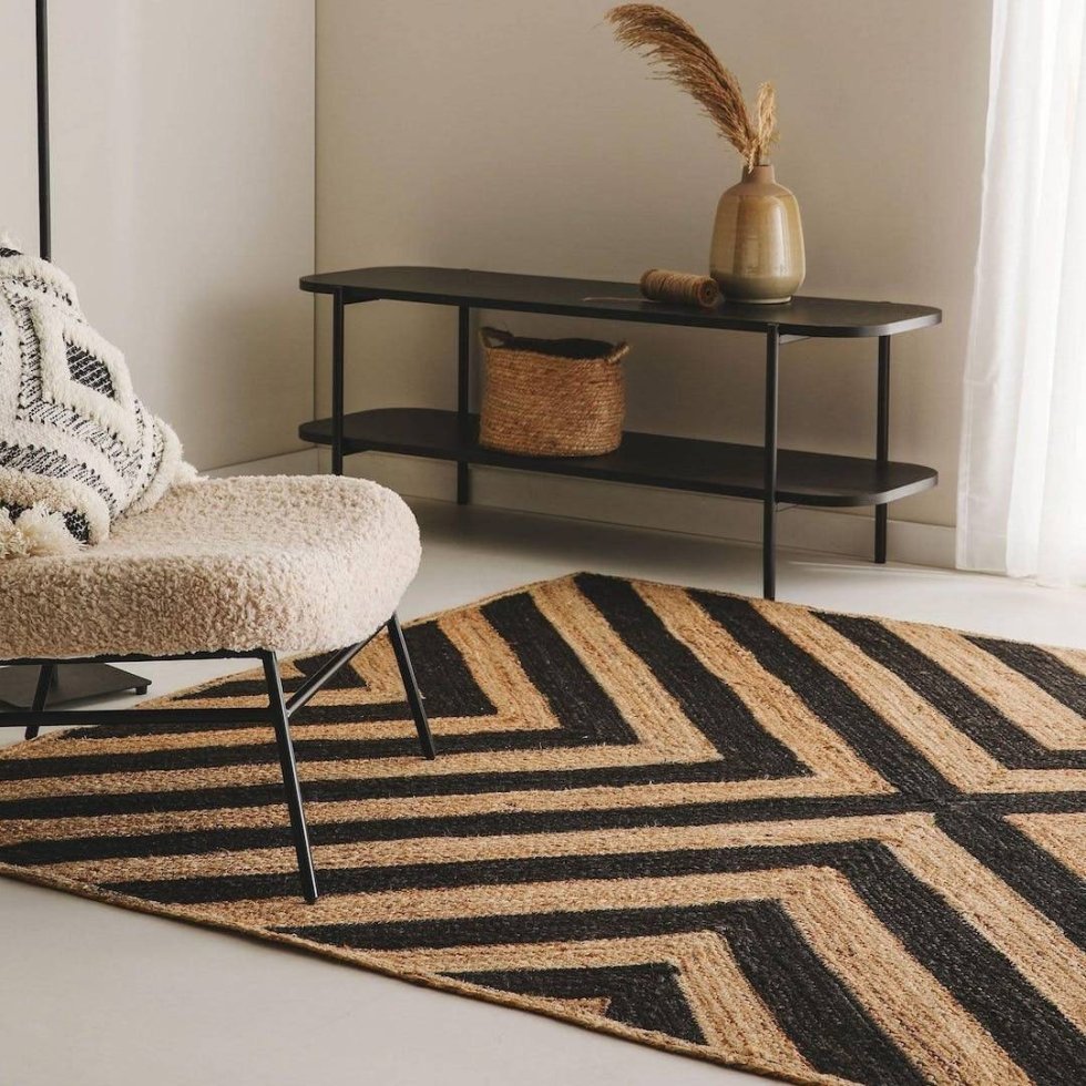 Tappeto in iuta nero e beige