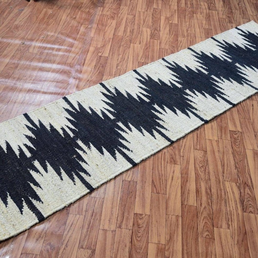 Tappeto runner in juta di canapa bianco e nero - immagine 2