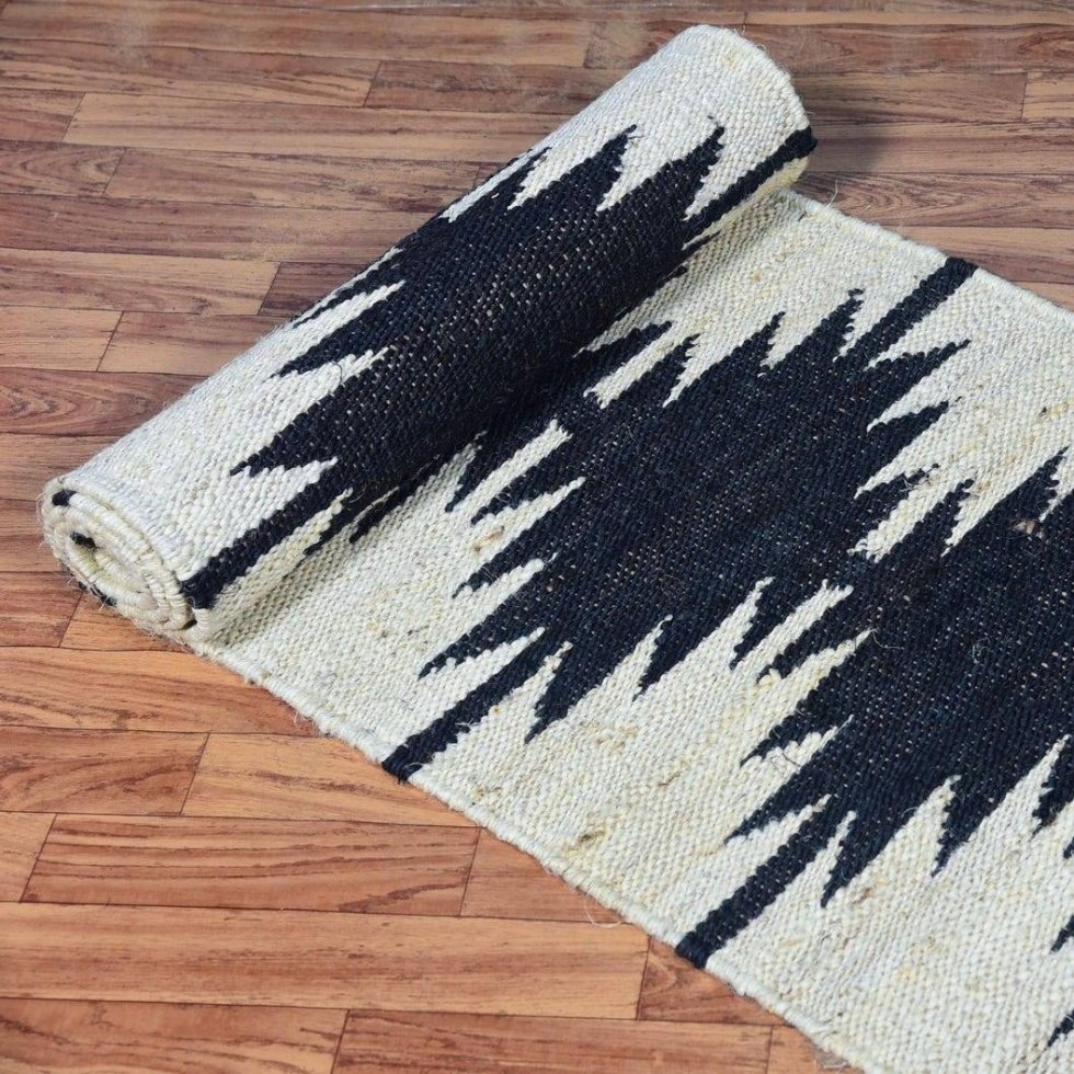 Tappeto runner in juta di canapa bianco e nero - immagine 7