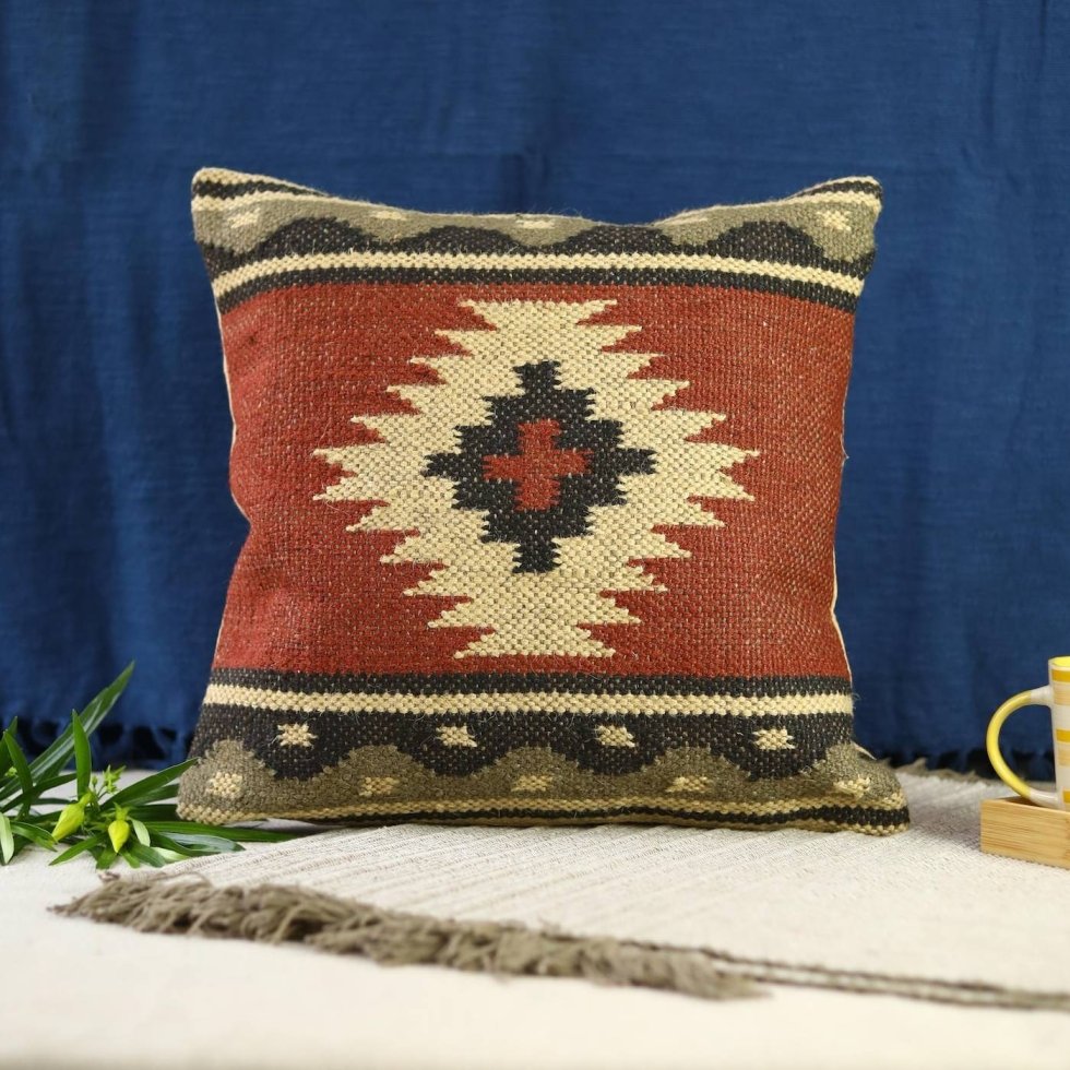 Cuscino kilim in lana e juta della Boemia - immagine 2