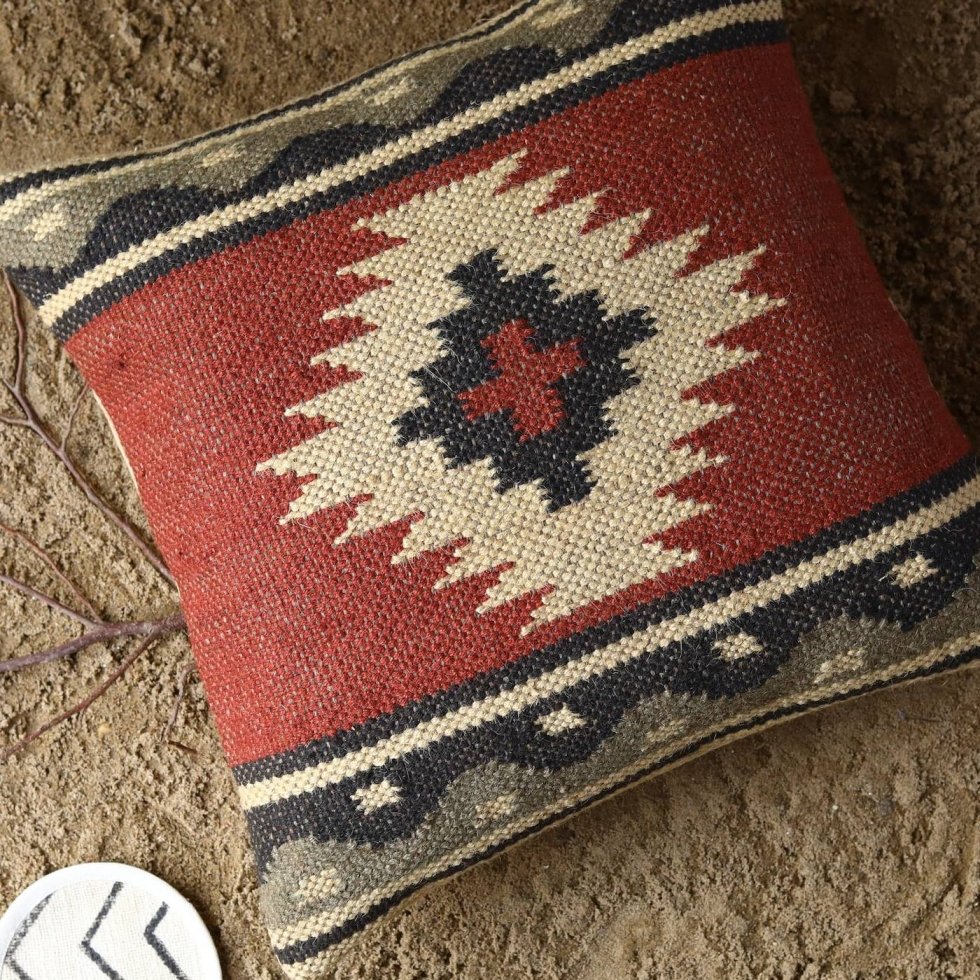 Cuscino kilim in lana e juta della Boemia - immagine 3