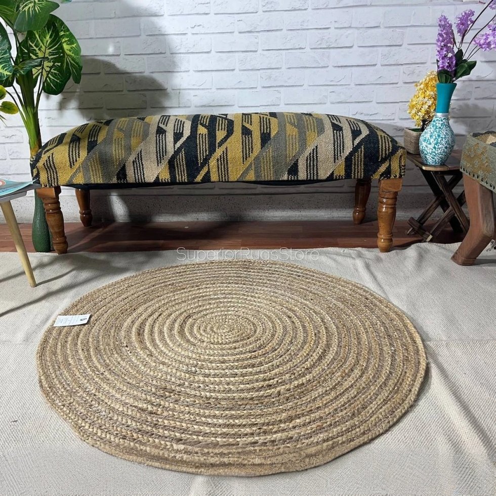Tappeto rotondo in juta intrecciata