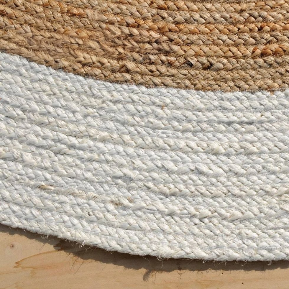 Tappeto rotondo in iuta con bordo bianco intrecciato - immagine 5