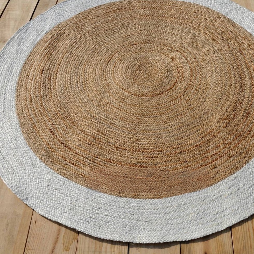 Tappeto rotondo in iuta con bordo bianco intrecciato - immagine 4