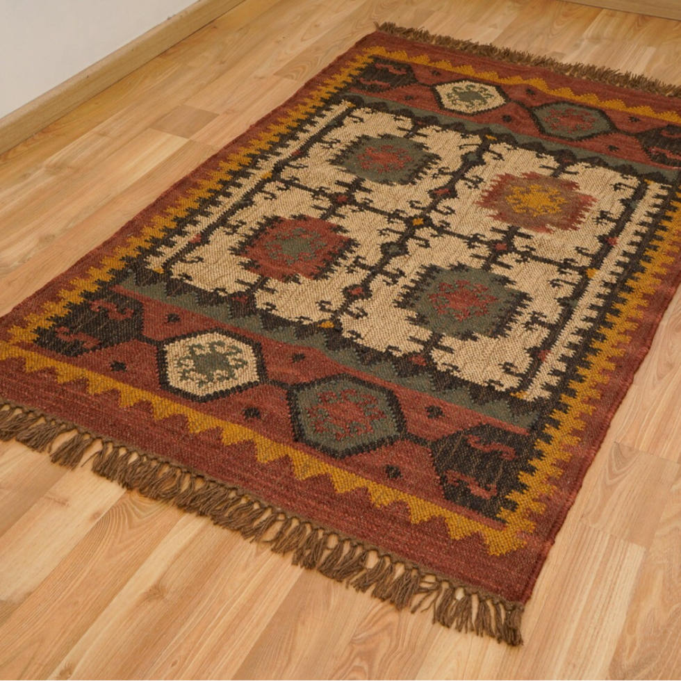 Tappeto navajo marrone in lana e iuta - immagine 2