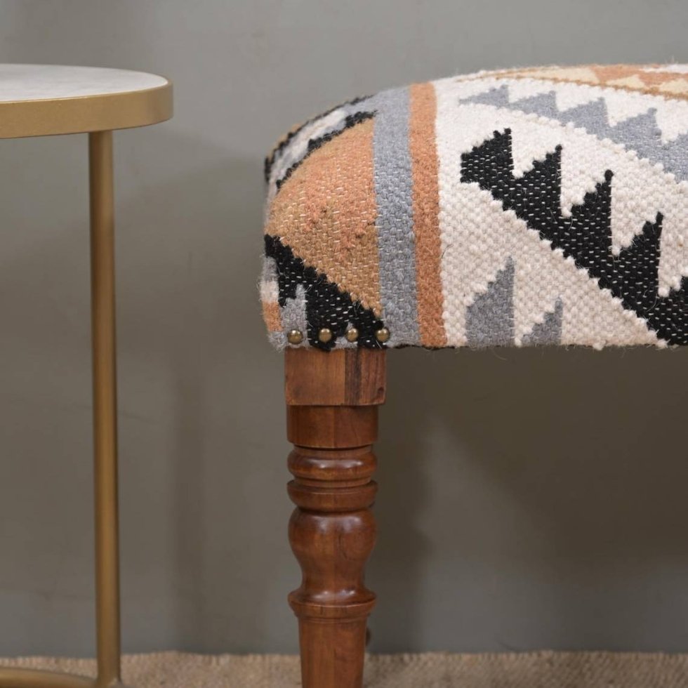 Panca con pouf in lana e juta - immagine 4