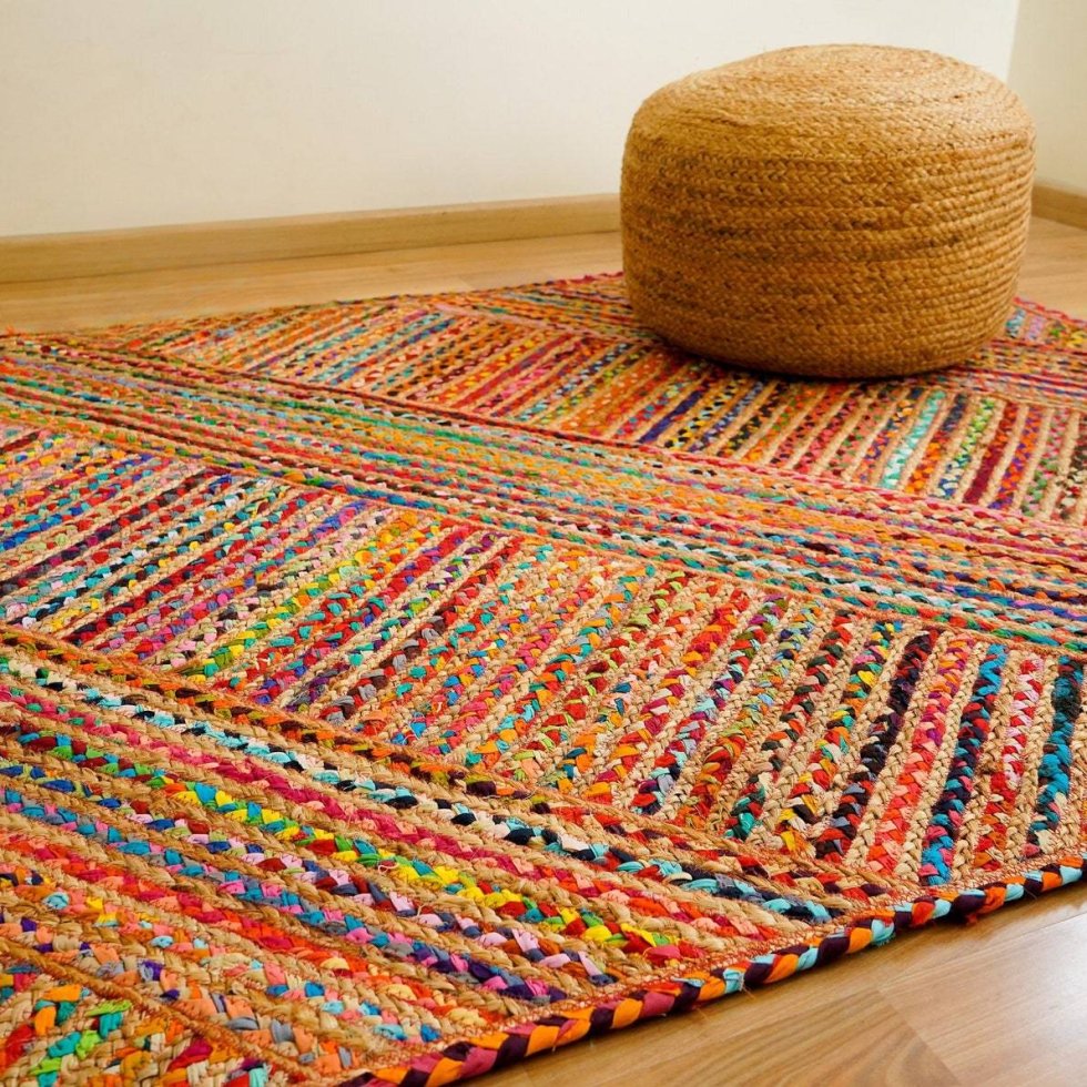 Tappeto Chindi in juta a righe multicolore
