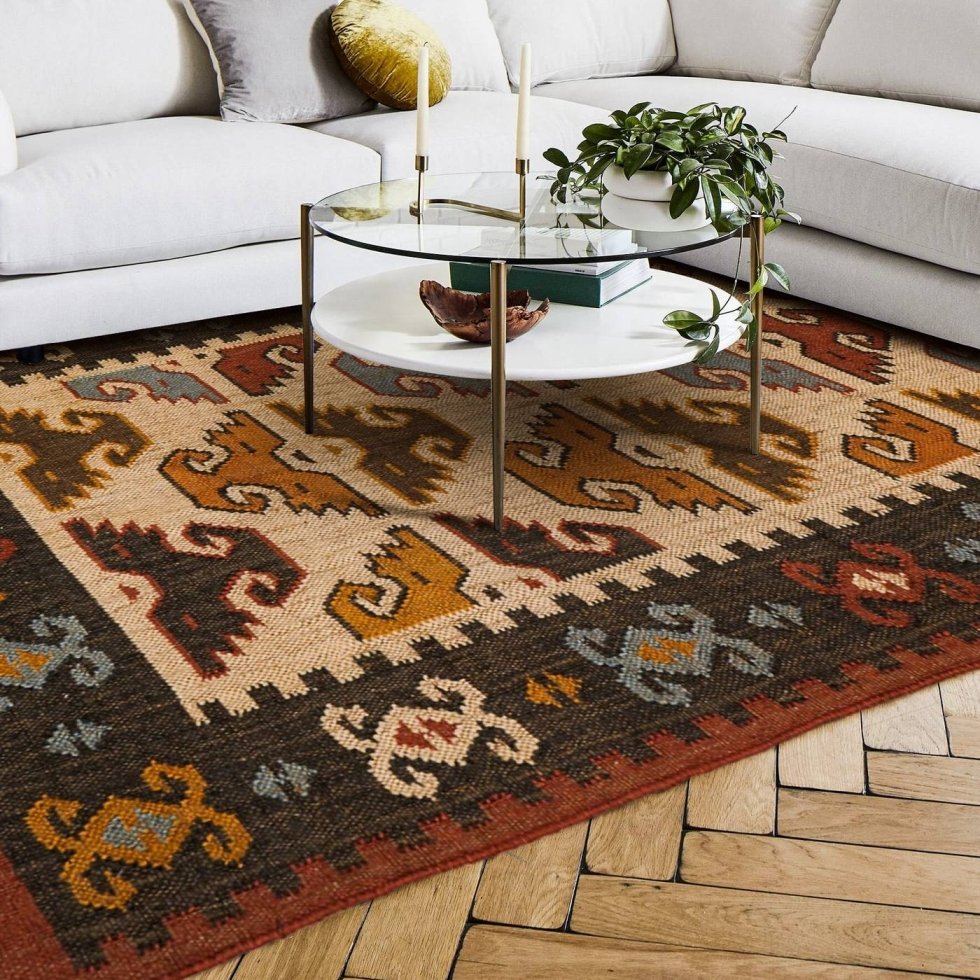 Tappeto etnico kilim in lana e juta