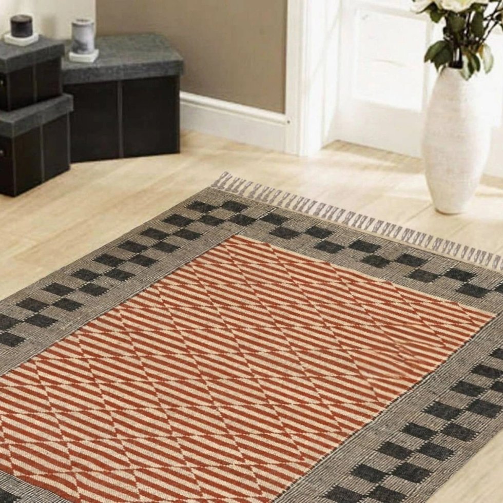 Tappeto geometrico in juta di lana arancione - immagine 3