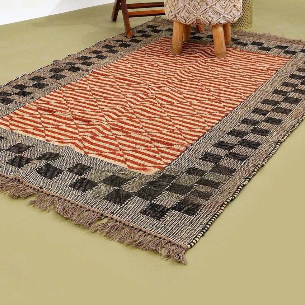 Tappeto geometrico in juta di lana arancione - immagine 2