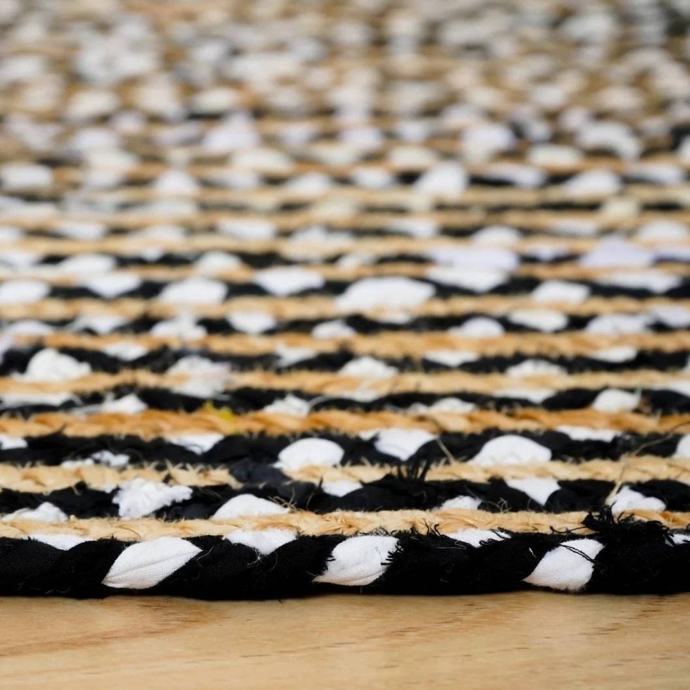 Tappeto in juta di cotone bianco e nero fatto a mano - immagine 2