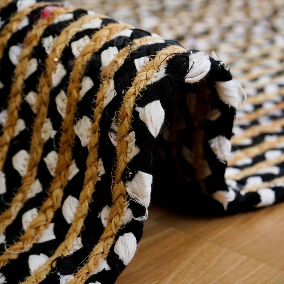 Tappeto in juta di cotone bianco e nero fatto a mano - immagine 3