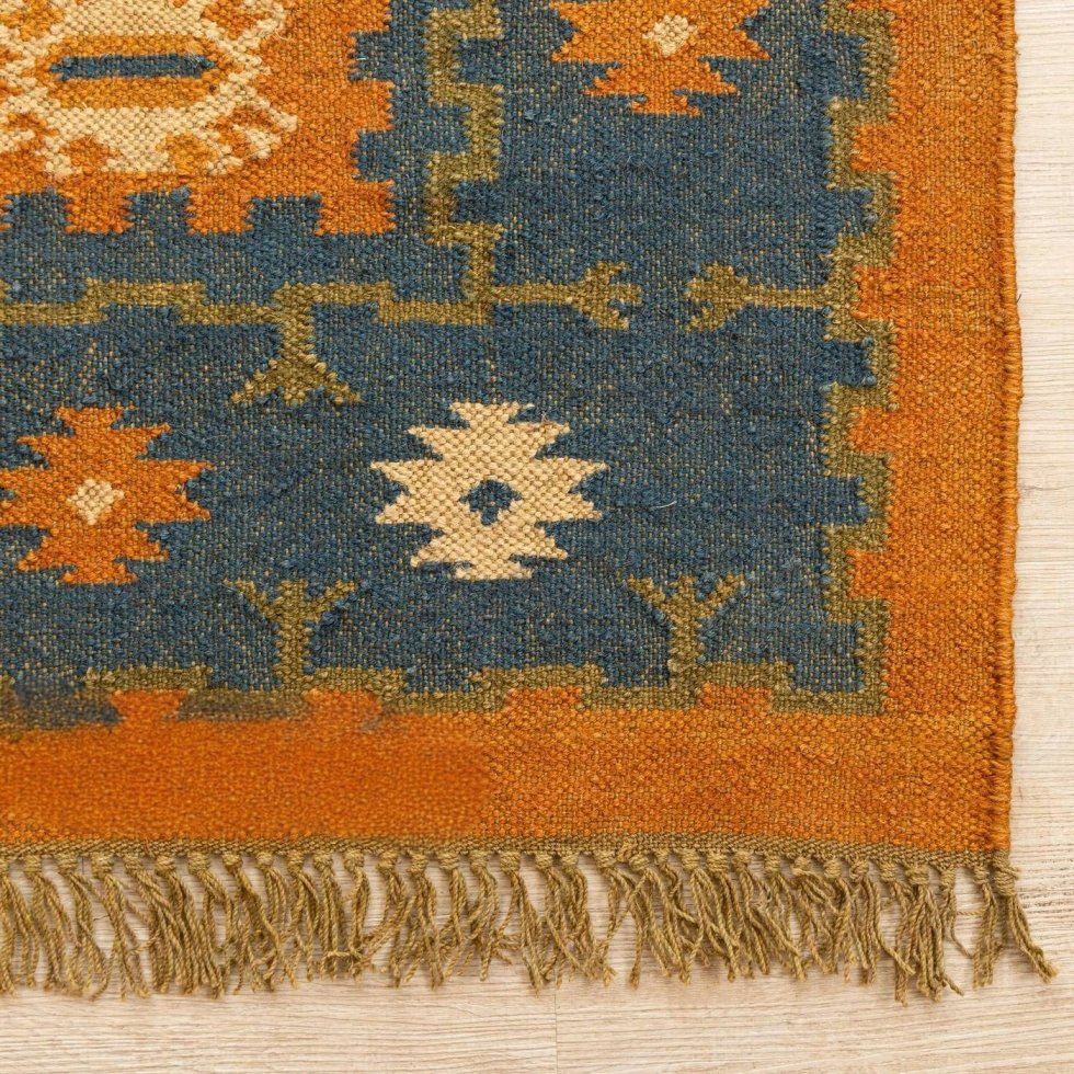 Tappeto in juta di lana arancione tessuto a mano - immagine 4