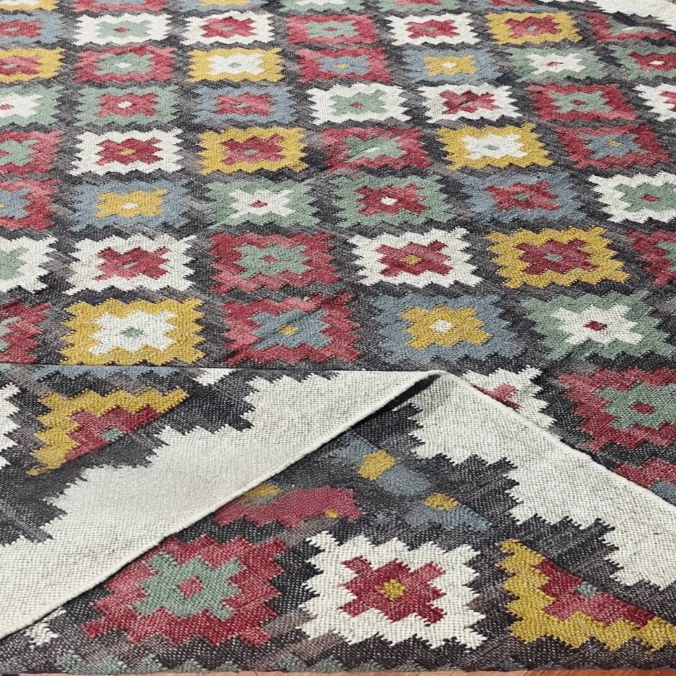 Grande tappeto diamante in lana e iuta - immagine 3