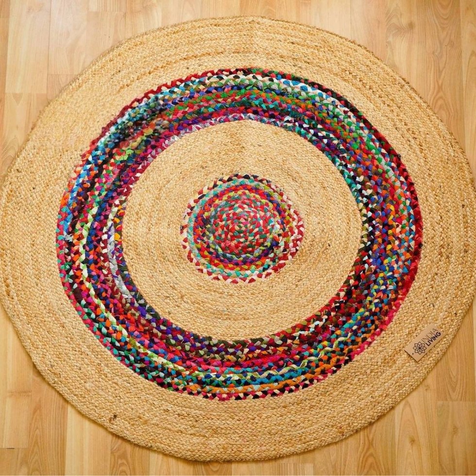 Tappeto in iuta naturale e intrecciato con chindi - immagine 2
