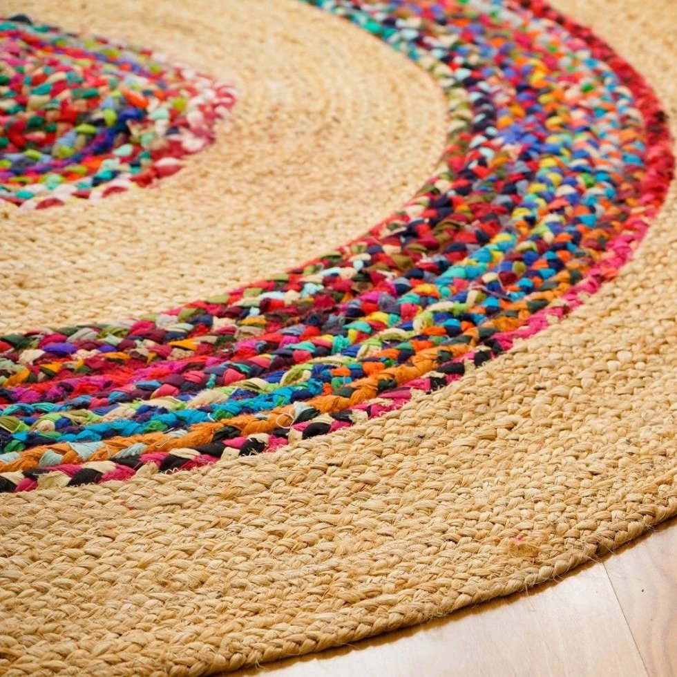 Tappeto in iuta naturale e intrecciato con chindi - immagine 4