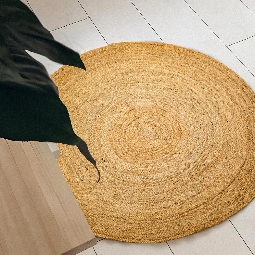Tappeto rotondo in iuta naturale intrecciato