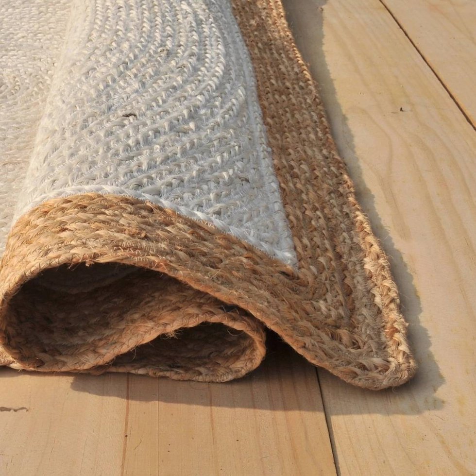 Tappeto in iuta bianco sporco con bordo beige - immagine 3