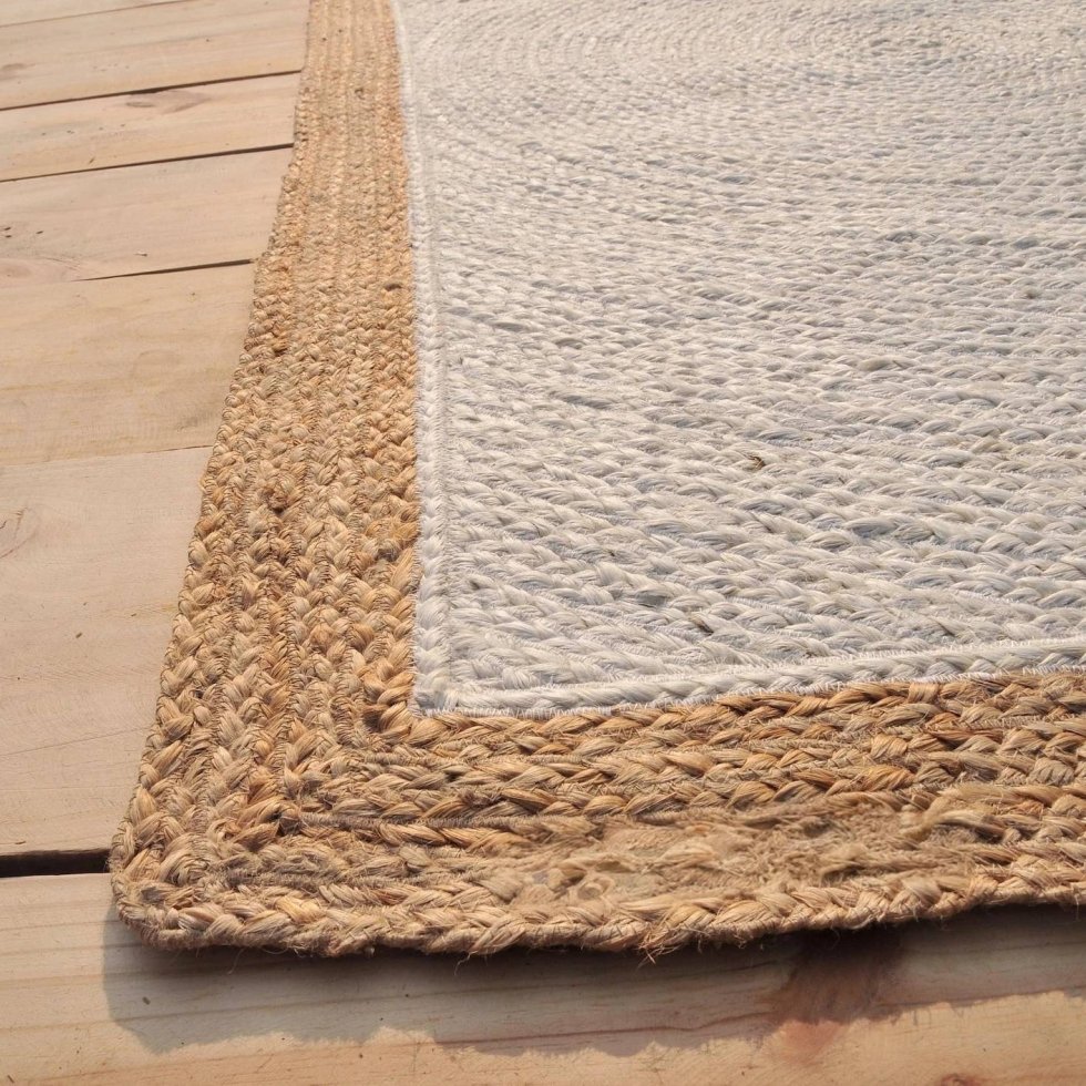 Tappeto in iuta bianco sporco con bordo beige - immagine 4
