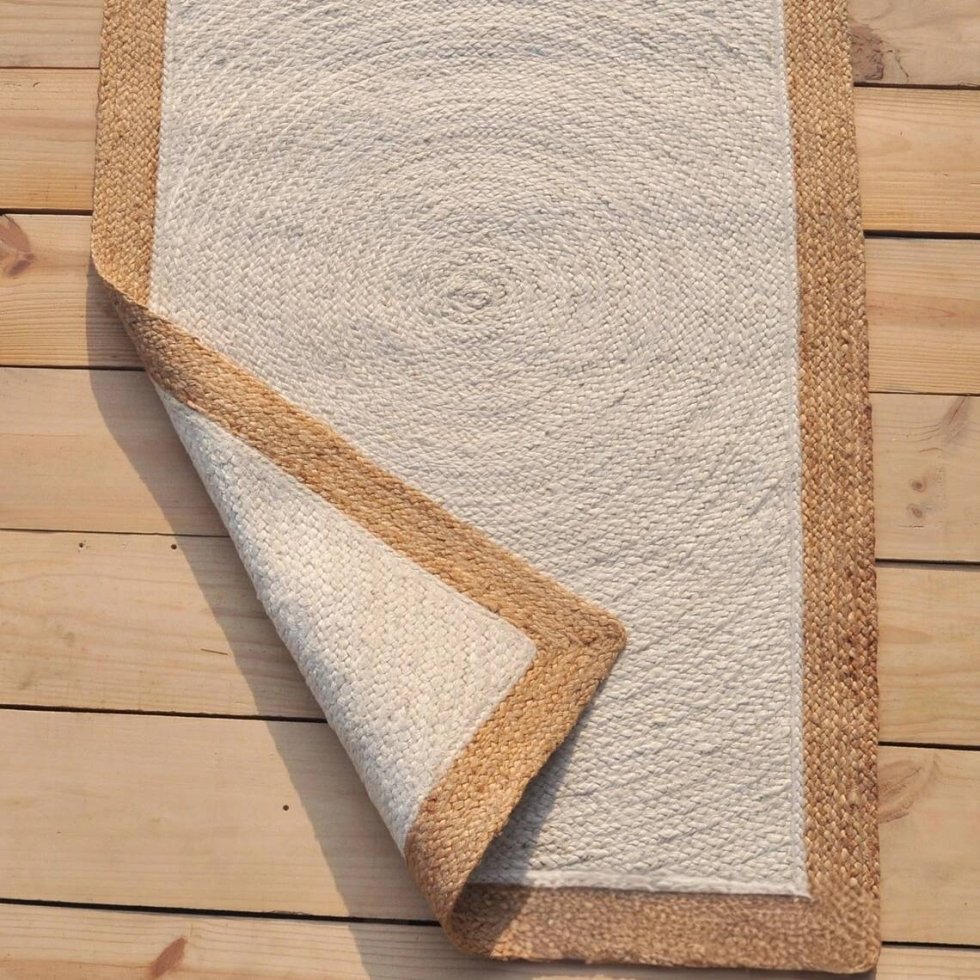 Tappeto in iuta bianco sporco con bordo beige - immagine 5