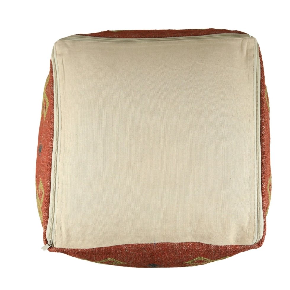 Pouf kilim rosso in lana e iuta - immagine 2