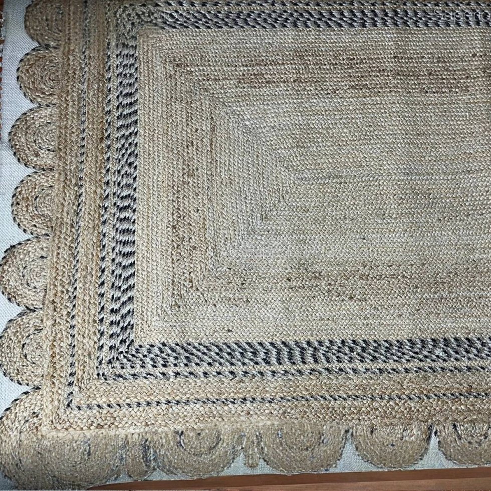 Tappeto in iuta smerlato con finiture bianche e nere - immagine 3