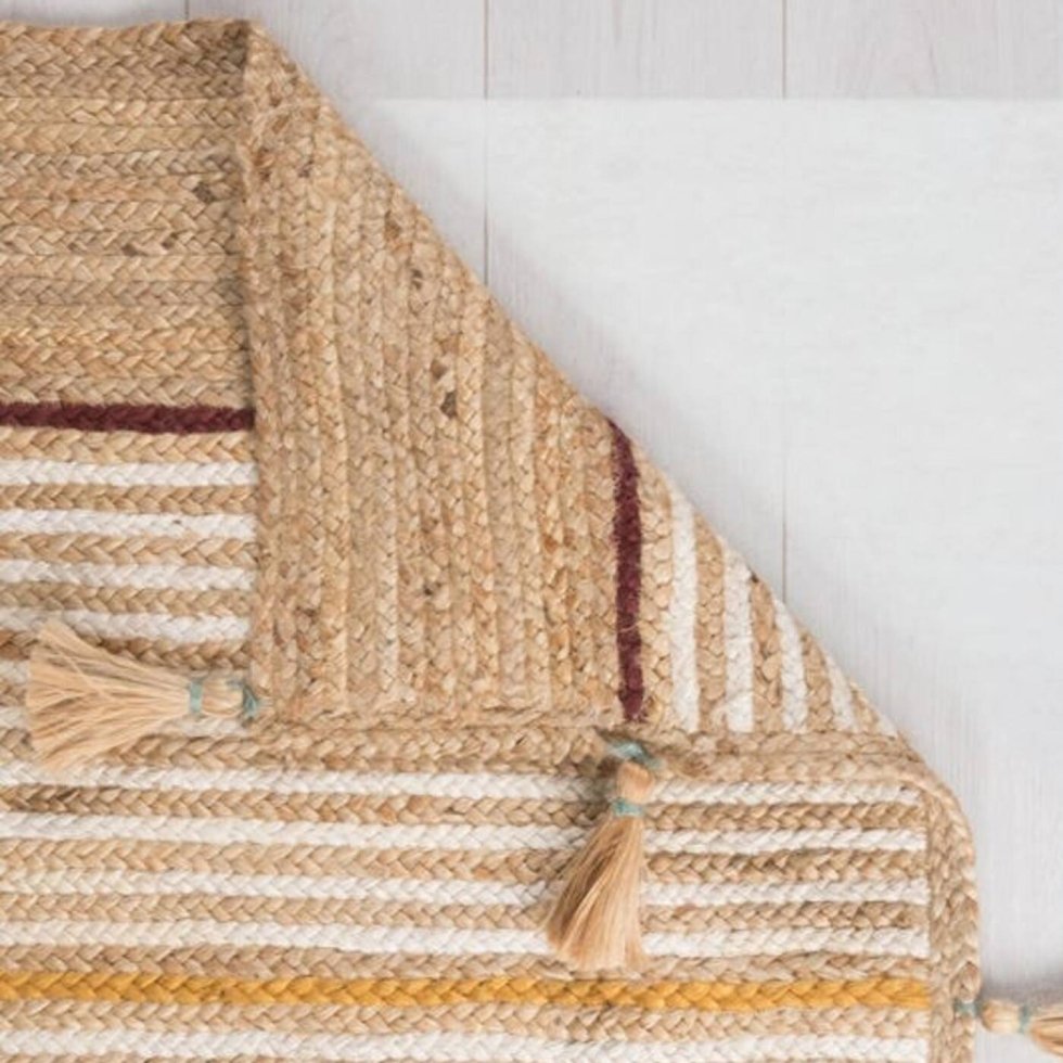 Tappeto in juta a righe con nappe - immagine 3