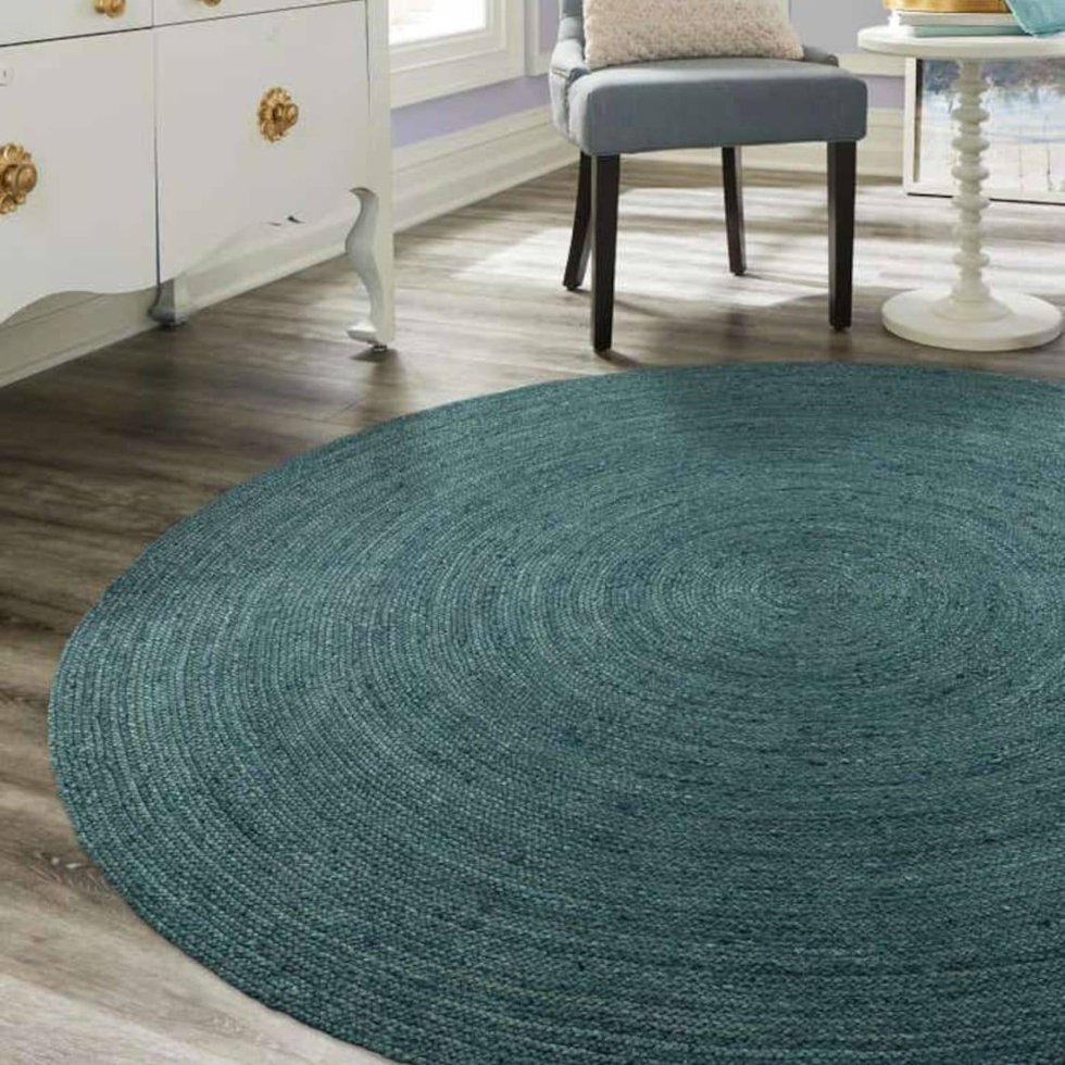 Tappeto rotondo in juta intrecciata verde acqua - immagine 2