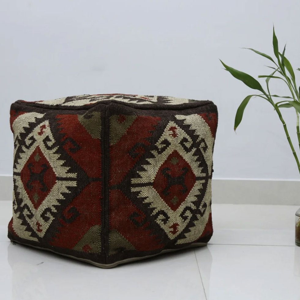 Pouf tribale in lana e juta - immagine 2
