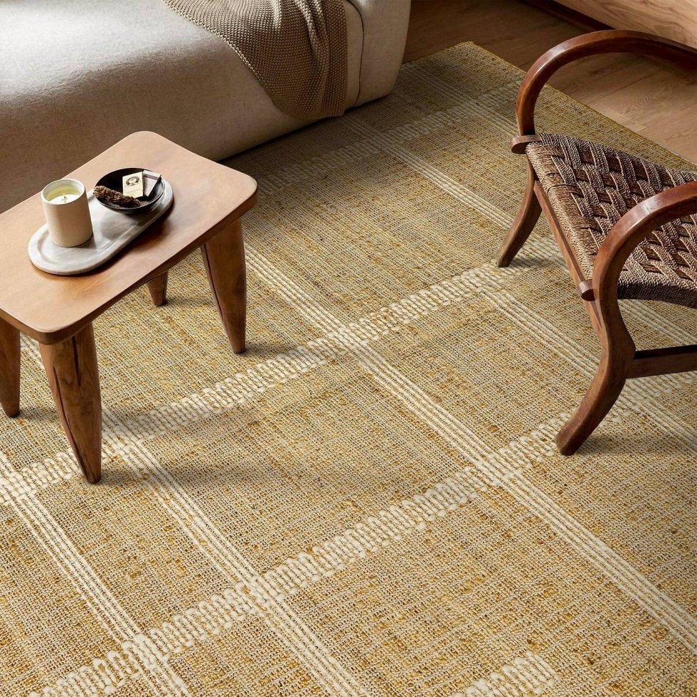 Tappeto in juta di cotone bianco e marrone