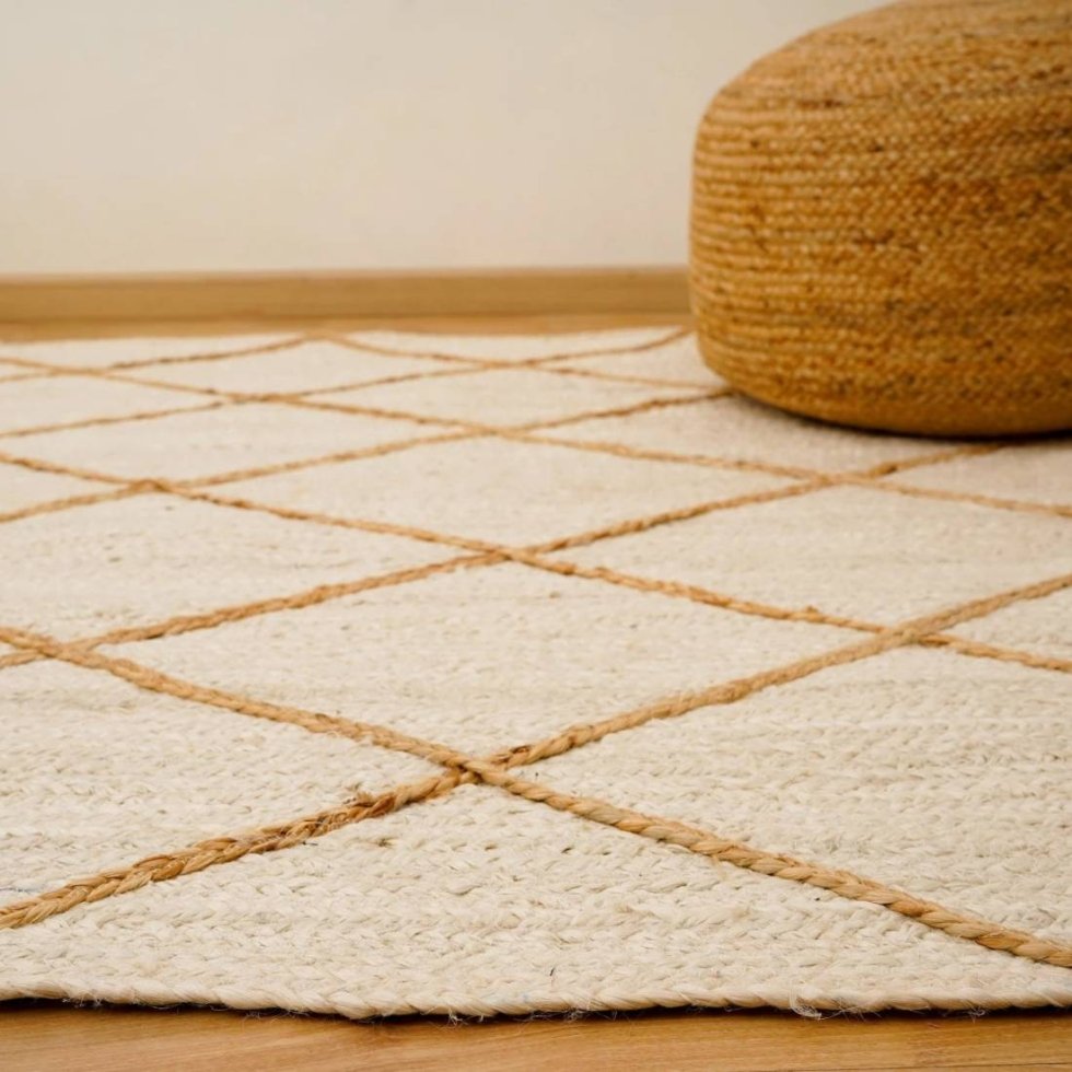 Tappeto in iuta bianca intrecciata con diamante naturale strutturato - immagine 2