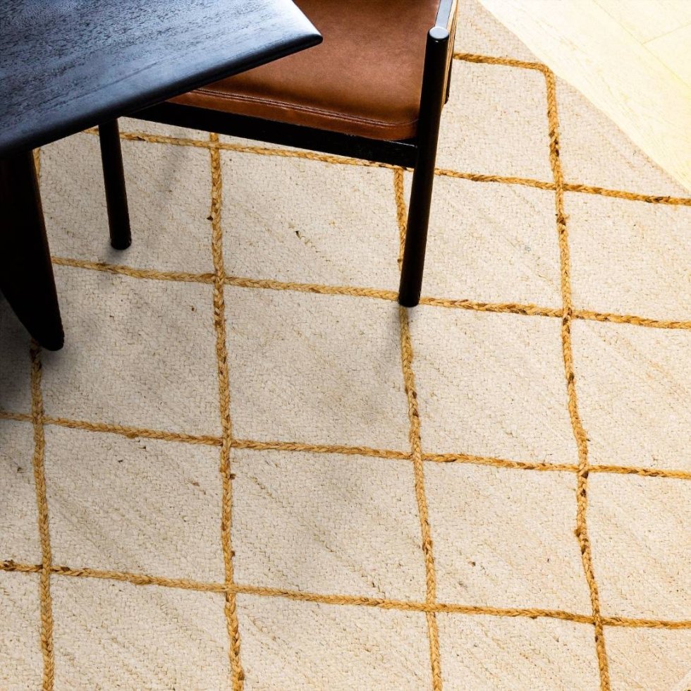 Tappeto in iuta bianca intrecciata con diamante naturale strutturato