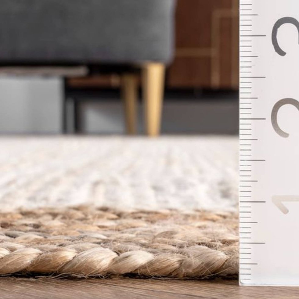 Tappeto rotondo in iuta bianco con bordo beige - immagine 2