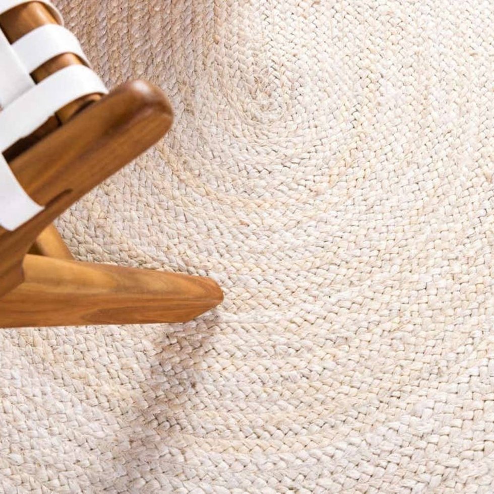 Tappeto rotondo in iuta bianco con bordo beige - immagine 3