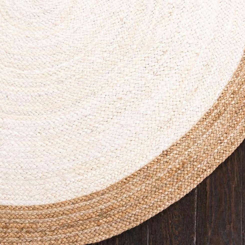 Tappeto rotondo in iuta bianco con bordo beige - immagine 5