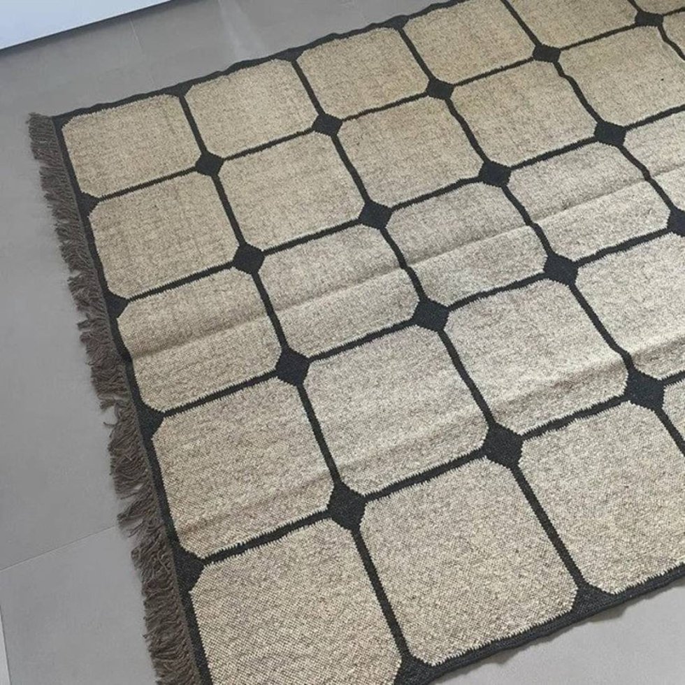 Tappeto in lana e iuta con motivo quadrato - immagine 5