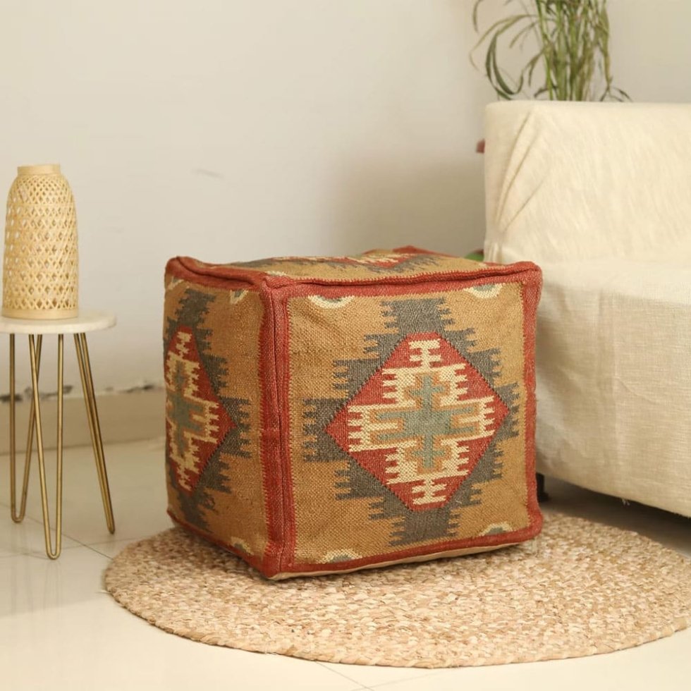 Pouf in iuta a rombi gialli