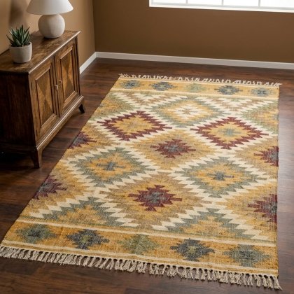 Aztec kilim hemp and jute area rug