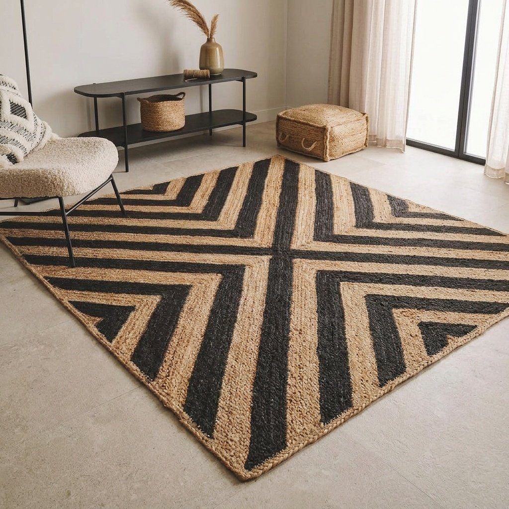 Tappeto in iuta nero e beige Black and beige jute rug