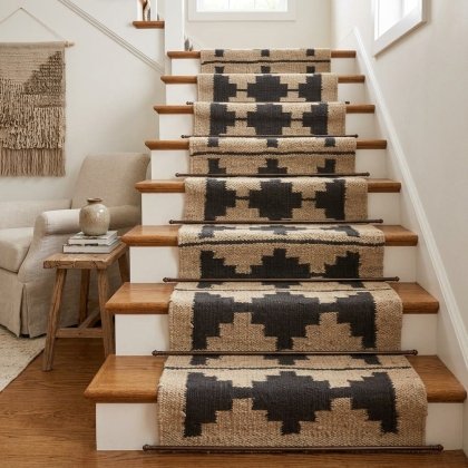 Casa Black and natural hemp jute rug stair runner