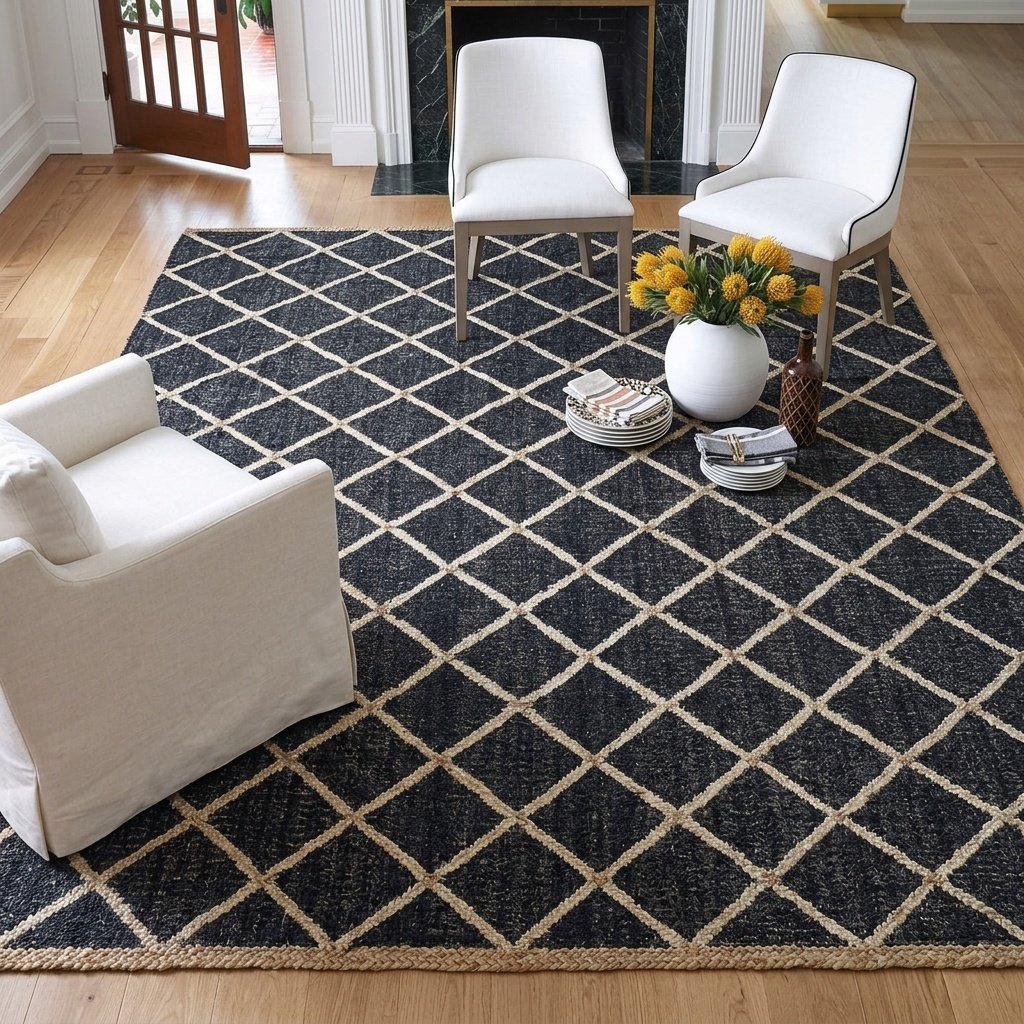 Tappeto in juta di cotone con diamante nero Black diamond cotton jute area rug