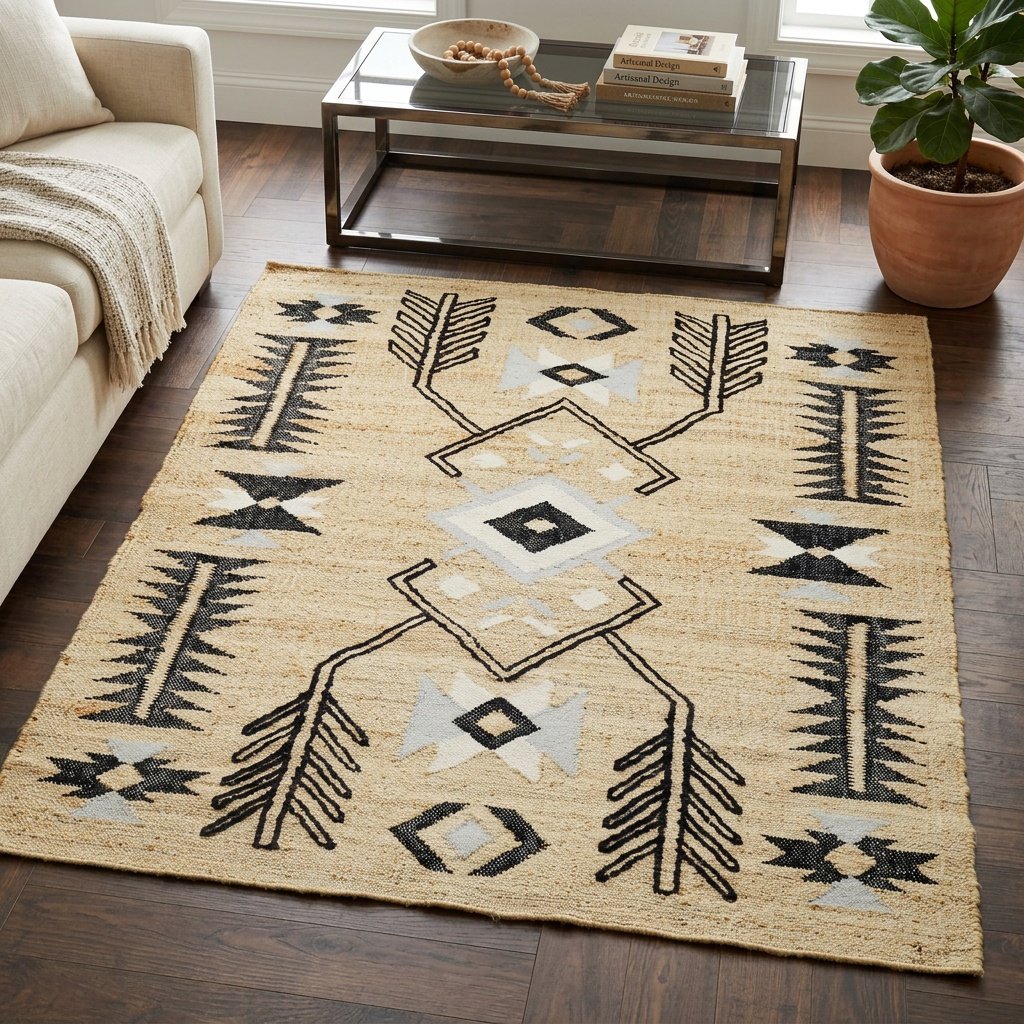 Tappeto Bohomien tan a trama piatta in misto iuta Bohomien tan flatweave jute-blend rug