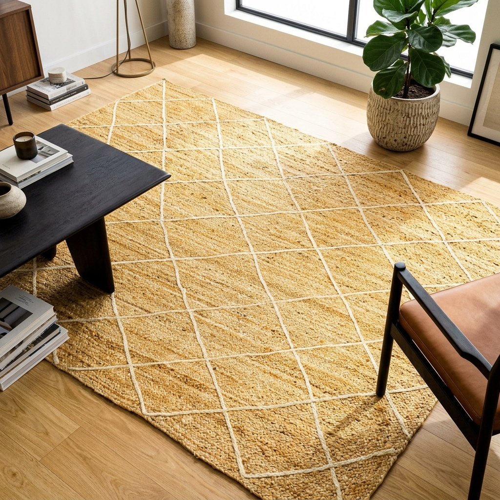 Tappeto in iuta Braide con diamante bianco testurizzato Braide jute rug with textured white diamond