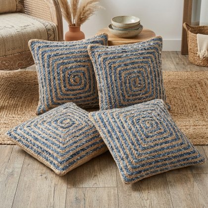 Braided denim jute pillows set
