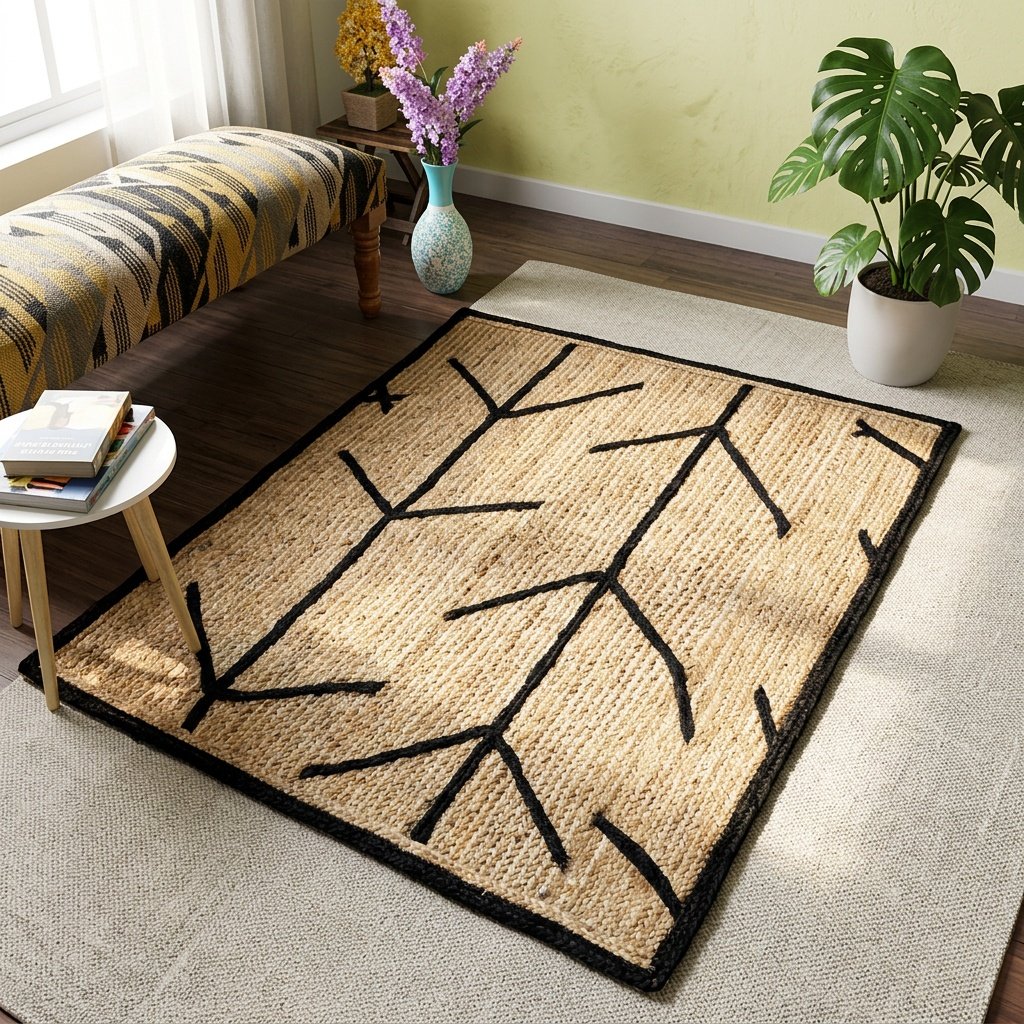 Tappeti in juta intrecciata con bordo nero Braided jute rugs with black border