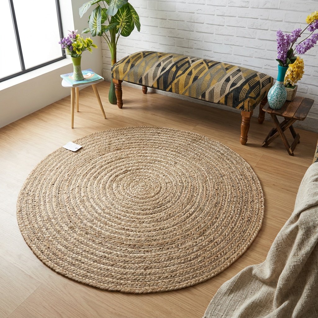 Tappeto rotondo in juta intrecciata Braided round jute rug